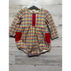 Swoon Baby Romper Girls 12M Rainbow Plaid Long Sleeve Bubble NWT